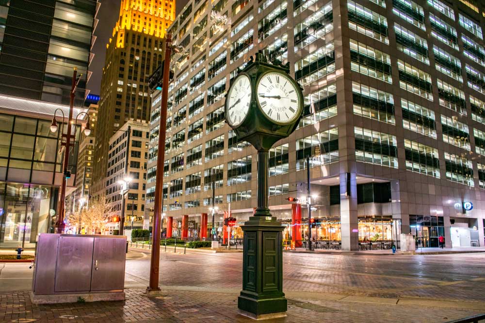 Houston Historic City Clock at the Intersection of Main Street and Texas